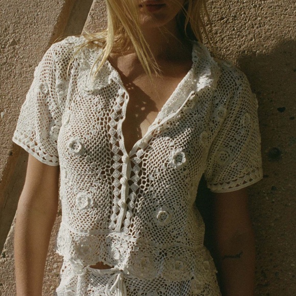 Doen Tops - Doen Heirloom Clemente Top Ivory Crochet Floral Top XS/S